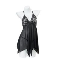 Gambar Yang's Fashion Baju Tidur Wanita Transparan Lace Tipis Kerah Deep-V Neck Tanpa Lengan lingerie dress Fit Spandex - HITAM dari yang's fashion undefined 3 Tokopedia