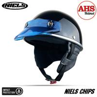 Gambar NIELS - Helm Bogo Retro Chips Dewasa List Chrome Pet Warna Kaca Datar / Cembung SNI Motorcycle - HITAM GLOSY, HELM + PET WARNA dari AHS Helmet_NEW undefined 1 Tokopedia