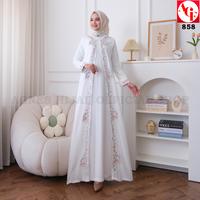 Gambar Agnes Hijab - Noura Dress Gamis Putih Baju Muslim Wanita Terbaru Lebaran Haji Umroh Simple Elegan Abaya Bordir Bunga 858 - Putih, M dari Agnes Hijab undefined 3 Tokopedia