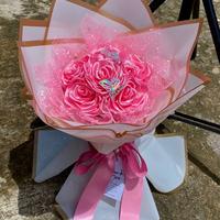 Gambar Bucket pita satin no gliter 6 tangkai Bunga Hadiah Hiasan - Pink no gliter dari MauraSE.id undefined 5 Tokopedia