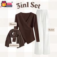 Gambar Oneset One set 3in1 setelan hijab wanita atasan blouse rajut v neck leher v celana kulot hijab pashmina pasmina ceruty | OOTD Outfit kekinian casual trendy korean classy jalan nongki hangout liburan ngedate ngafe CHR227 - KULOT+HIJAB dari charme outfit undefined 3 Tokopedia