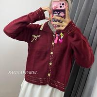 Gambar Paulia Atasan Cardigan Rajut Crop Kerah Polo Variasi Pita - Paulia Maron dari Saga Apparel undefined 1 Tokopedia