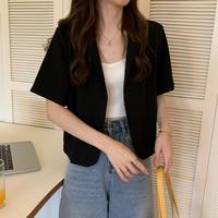 Gambar N46 - Blazer Korean Style V-neck Atasan Kemeja Lengan Pendek Wanita Korea Blazer Outer Jas Simple Polos - Black, S dari Noela Collection undefined 3 Tokopedia