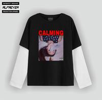 Gambar Ivanka clothing T-shirt Double layer long sleeve Calming kaos vintage distro unisex bahan katun varian warnawarna - biru dusty lengan putih, M dari IVANKA CLOTHING undefined 2 Tokopedia