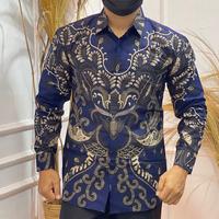 Gambar Kemeja batik slimfit navy akar baru bahan katun halus prima premium berlapis furing - S, Panjang dari BATIK PANDOWO LIMO undefined 3 Tokopedia