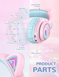 Gambar iClever BTH13 Kids Headphone Anak Bluetooth Telinga Kucing LED - Pink dari Experia Verse undefined 5 Tokopedia