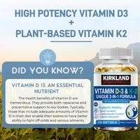 Gambar Kirkland Vitamin D3 K2 Kapsul 5000 Iu– Suplemen Tulang & Jantung, Dukung Penyerapan Kalsium Dukung Imunitas & Tulang Kuat, Pencegahan Osteoporosis & Pengapuran Jaga Tulang, Gigi & Jantung Sehat 120Pcs - 120pcs dari Renggamart23 undefined 5 Tokopedia