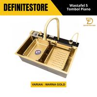 Gambar DEFINITESTORE Wastafel Cuci Piring 75x45x22 cm 5 Tombol Piano Digital Anti Karat Anti Kelupas Full Stainless Steel 7545 Komplit Peredam Suara Hitam Set Lengkap Keran Kran Premium Minimalis Bonus Sabun Cuci Piring 650ml & Spons Cuci Piring - HITAM PIANO LED dari DEFINITESTORE undefined 4 Tokopedia