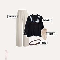 Gambar Set Baju Atasan Wanita Simpel dan Staylish dengan Celana Ivory, Blouse dan Belaa Square SET TC-136 - Setelan, Panjang - 2 IN 1 SET  dari CutieCouture undefined 2 Tokopedia