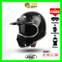 Gambar Helm Retro Cakil KHC List Chrome Pet + Inner Visor | Free Goggle + Sarung Tangan | Helm Full Face | Jual Helm - Black Gloss LC+Inner, S dari Jual Helm_NEW undefined 1 Tokopedia