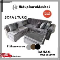 Gambar Sofa L Turki / kursi tamu ruang tengah Turkiye bludru kulit / sofa Leter L jumbo mewah / promo kursi Sofa ekonomis murah pabrik dari suraberajaputra undefined 1 Tokopedia