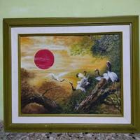 Gambar lukisan cat minyak oil on canvas bangau di senja hari dari crystal kristal antik undefined 1 Tokopedia
