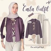 Gambar Dreamora Outfit - set wanita 3in1 Hijab ( Blouse Coquette Choco + celana Setelan Korean DM0107N Baju Kancing Katun Muslim Panjang Atasan Kulot Variasi Casual baju  ootd  set  outfit one  set  coklat  mahogany Bawahan Basic - Blouse + Hijab dari Dreamora Outfit undefined 1 Tokopedia