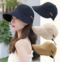 Gambar Topi Wanita Bucket Pantai Korea Visor Topi Fashion Trendy Hat Wanita Drill - Black, Drill Hat dari Tokuin undefined 5 Tokopedia