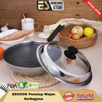 Gambar [10.10 SALE] ES Tutup Wajan Kaca Stainless Steel 32 34 36 CM Tutup Wajan Panci Serbaguna Peralatan Dapur Tahan Karat Kitchenware - 32cm dari ES Cookware Official undefined 1 Tokopedia
