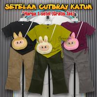 Gambar SETELAN ANAK PEREMPUAN GRATIS TAS LABUBU / CELANA CUTBRAY CARGO TERBARU / KAOS SERUT CROPTOP USIA 1-12 TAHUN IMPORT - hitam-maroon (ABU), 9-10 tahun dari Denasya_NEW undefined 1 Tokopedia