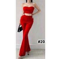 Gambar 2026 Setelan Celana Panjang Baju Pakaian Imlek Natal Tahun Baru Serta Pesta dan Party Wanita Dewasa Dengan Atasan Model Kemben Sexy Serut Warna Hitam Merah Coklat dari Rio Rimba undefined 1 Tokopedia