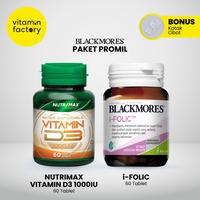 Gambar PAKET PROMIL BLACKMORES IFOLIC 60 TABLET DAN NUTRIMAX VITAMIN D3 1000 IU 60 TABLET dari Vitamin Factory undefined 1 Tokopedia
