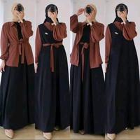 Gambar [ Flash Sale 5.5 ] Yollana Overall Maxy | Gamis Dress Wanita Remaja & Dewasa | Kain Crinkle Airflow Premium Kombinasi Variasi Inner Basic Crinkle Kancing | Baju Muslim Tangan Karet Warna Burgundy Cocok Untuk Kondangan dan Lebaran Panjang Casual - Bronze - Hitam dari vincita fashion undefined 2 Tokopedia