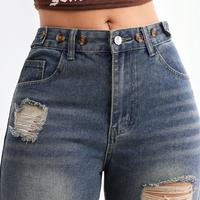 Gambar KitaWear Celana Jeans Wanita Loose Fit Vintage Amerika Sobekan Cuci Batu High Waist Slimming Panjang Menyapu Lantai Musim Panas - Biru Nostalgia ukuran S dari KitaWear undefined 5 Tokopedia
