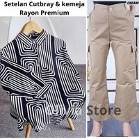 Gambar Stelan kemeja rayon wanita celana cutbray katun twill premium LD 110 - 120 CM kemeja rayon wanita celana cutbray wanita kekinian terbaru 2025 - COD - HITAM + CELANA ABU ABU, L dari FORTUNE 93 undefined 1 Tokopedia