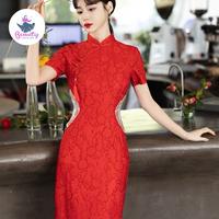 Gambar Q39 Baju Cheongsam Bordir Renda, Gaun Pelangsing Ramping Musim Panas, Warna Merah Hanfu - Merah, M dari WENNYLO undefined 5 Tokopedia