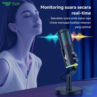 Gambar TNW K18 Microphone Condenser USB Type-C Mikrofon with RGB Dynamic Mic for PC Laptop Live Streaming Gaming Recording - K18 Putih Set dari Rate Shoping undefined 2 Tokopedia