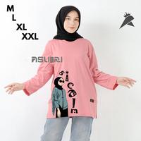 Gambar [long sleeve] Baju Kaos Wanita  Lengan Panjang Motif Girls Hijab Kaos Bandung Kualitas Terbaik Ld 100-120cm size longgar Dewasa Cewek Melar Atasan Cwek Jumbo Oversize Polos Katun Pendek Combed Hitam Oblong - Merah Tua, M dari Asliori Distro undefined 1 Tokopedia