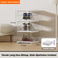Gambar [COD] Lemari Sepatu Kotak Lipat Super Ace Tiga Lapis Pintu Tunggal Penyimpanan Transparan Anti Oksidasi Putih Minimalis Furniture kotak  sepatu kontener tempat gelas tertutup tempat  dalaman - Pintu bukaan depan warna transparan dari Super-Ace undefined 3 Tokopedia