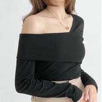 Gambar Clavi Top long sleeve rumbai sabrina  Baju Atasan Wanita Casual lengan  Panjang Nyaman Rib Garis Unik Tangan Crop - Clavi Lv hitam dari Ms.jiljil undefined 2 Tokopedia