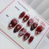 Gambar Press on nails Kuku palsu maroon 3D kupu dan bunga free toolkits - maroon, XS dari Ayu Nails Studio undefined 3 Tokopedia
