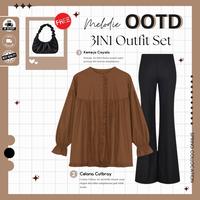 Gambar One Set Celana Wanita Berhijab ( Shoulder Bag + Hijab Bella Hitam + Atasan Kemeja Cayala Caramel Polo Linen + Bawahan Celana Cutbray Scuba Hitam  ) Outfit Hijab Style 1 Set - MO128 - Set Atasan dari Melodie Outfit undefined 3 Tokopedia