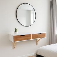 Gambar RAK KOSMETIK MEJA RIAS AESTHETIC RAK LACI MINIMALIS MEJA RIAS DINDING SERBAGUNA MEJA  KOSMETIK GANTUNG V UKURAN MULAI 60 CM -  100 CM  X 20 CM{SUDAH SATU PAKET SIKU] Kayu Furniture Tv - PUTIH, 60 X 20 CM dari Grosir decor undefined 3 Tokopedia