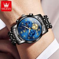 Gambar OLEVS Jam Analog Tangan Pria Anti Air Original Cowok Terbaru Tahan Sport Chronograph Stainless Steel Men Watches Cod arloji hitam - F dari OLEVS.ID undefined 4 Tokopedia