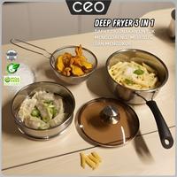 Gambar CEO Panci Deep Fryer Goreng Rebus Kukus 3 in 1 Stainless 304 Tahan Lama Mudah Dibersihkan Anti Lengket Kitchenware - Panci A + Tutup + Kukusan 16cm dari CEO Official Store undefined 3 Tokopedia