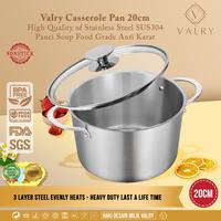 Gambar VALRY Pure stainless panci casserole 20CM SUS304 WAJAN SOUP POT CASEROLE ZERO COATING STEEL - CASSEROLE SS + TUTUP KACA dari Mayba Store undefined 1 Tokopedia