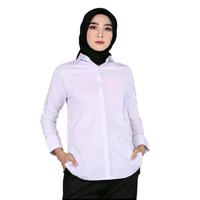 Gambar Kemeja Wanita Polos Lengan Panjang Kerja Formal Casual Katun Hitam Putih - Putih, M dari RAJA KEMEJA_NEW undefined 5 Tokopedia