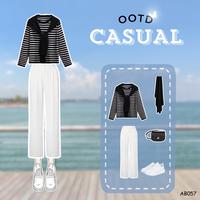Gambar Peony 3 In 1 Set AB057 - one set ootd wanita korean style outfit ke pantai ootd wanita kekinian remaja hijab sweater syal stipe knit one set celana - blouse dari peony fashion_NEW undefined 1 Tokopedia