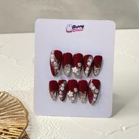 Gambar ST 15 MAROON WEEDING FLOWER | Press On Nails Art Kuku | Handmade Nail Art | Nail by Bunny - STILETTO, S dari BunnyNailsId undefined 5 Tokopedia