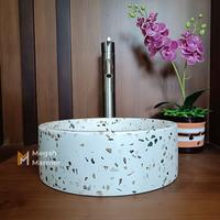 Gambar Megah Marmer | Wastafel Terazzo Silinder Motif Diameter 30 cm Free Packing Kayu - Putih Cream Motif dari Megah Marmer_NEW undefined 5 Tokopedia