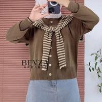 Gambar [Beyza Apparel] Winola Cardigan Syal Rajut Wanita Korean Style Atasan Blouse Wanita Rajut Lengan Panjang Knitt Striped  Baju Cewek Cardi Kancing Gemes Kekinian Casual Oversize - MAROON dari Beyza Apparel undefined 5 Tokopedia