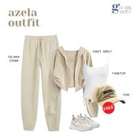 Gambar One Set Outfit Sporty Wanita Terbaru (Jaket Serut Cream, Celana Jogger Pants, Tanktop Rib) - GGO13 - Jaket Cream dari Go Gurl Outfit undefined 1 Tokopedia
