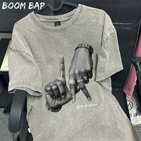Gambar Boombap American Retro Style T-Shirt Oversize Hip Hop Hand Gesture Print Top| Kaos Wanita Washed Hitam | Kaos Pria Dan Wanita | Street Style 100%Cotton Top 7.28 - Cokelat, L  (50-55KG) dari Toko pancing punyamu undefined 5 Tokopedia