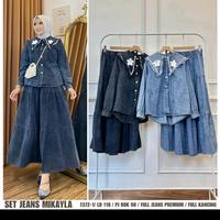 Gambar Ready mikayla set rok jeans wanita one set hijab style setelan rok wanita fashion muslim setelan baju wanita Panjang Nyaman - black dari Husnulfashiongrosir undefined 5 Tokopedia