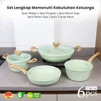 Gambar [FREE PIRING 6 PCS] Set Wajan Marble Anti Lengket Peralatan Masak Serbaguna Panci Wajan Estetik Cocok Semua Kompor - SET 6PCS + PIRING 6PCS (CREAM) dari Theonestore01 undefined 2 Tokopedia