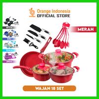 Gambar COD Termurah Panci Set 18pcs Free Spatula dan Pisau Panci Frypan Unik - Merah dari Zentra Bandung undefined 1 Tokopedia