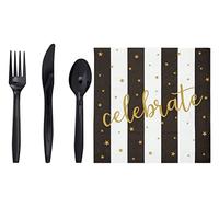 Gambar 144 Piece Black and White Party Supplies, Striped Celebrate dari Home and Kitchen USA undefined 4 Tokopedia