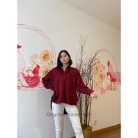 Gambar Kemeja Oversize Wanita Merah Marun Premium Quality OverShirt Maroon dari adindashopp@ undefined 1 Tokopedia