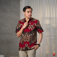 Gambar Baju Batik Pria Pendek Imlek Kantor Modern Baturaden Premium Merah - Hitam Burung, XXXXL dari galeriibun undefined 1 Tokopedia