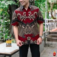 Gambar Baju Batik Pria Pendek Imlek Kantor Modern Baturaden Premium Merah - Hitam Burung, XXXXL dari galeriibun undefined 5 Tokopedia